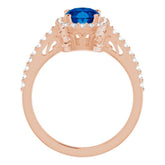 14K Rose Lab-Grown Blue Sapphire & 1/3 CTW Natural Diamond Ring